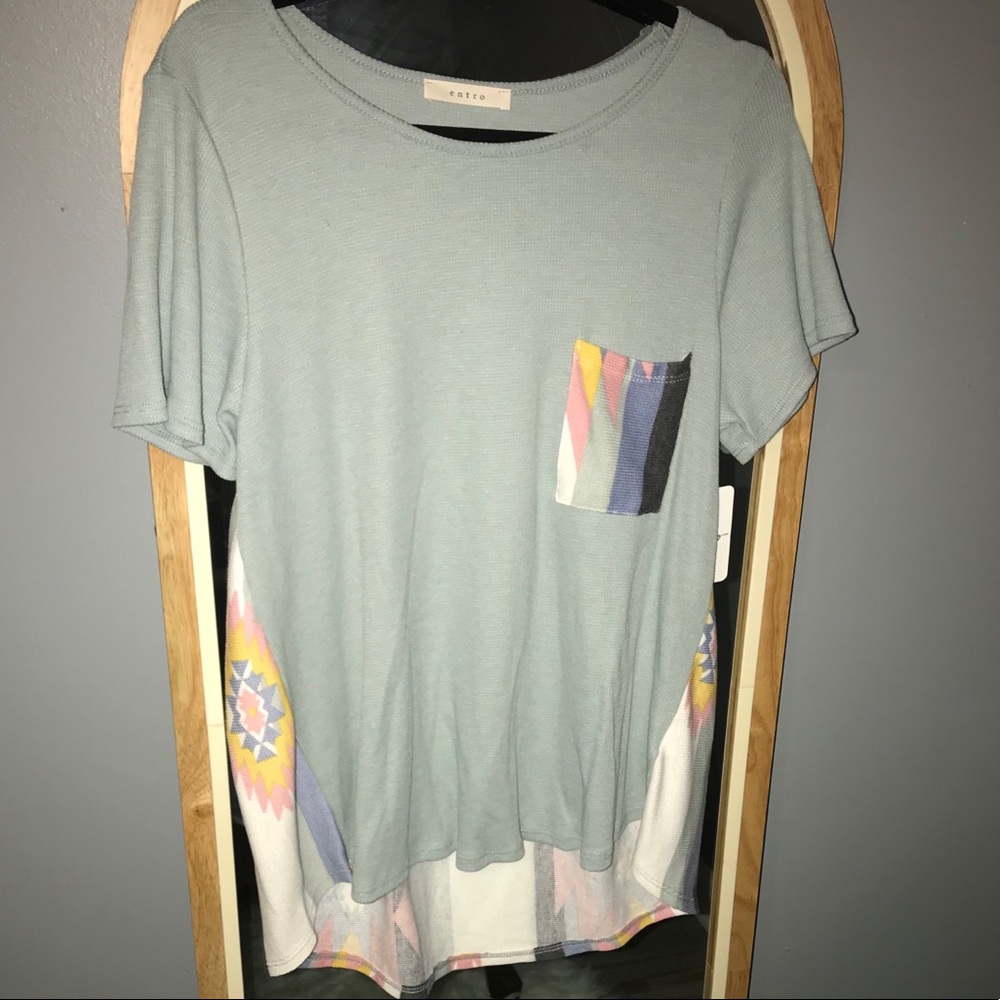 NWT Pale Blue Top with Aztec Back Detail SZ-M